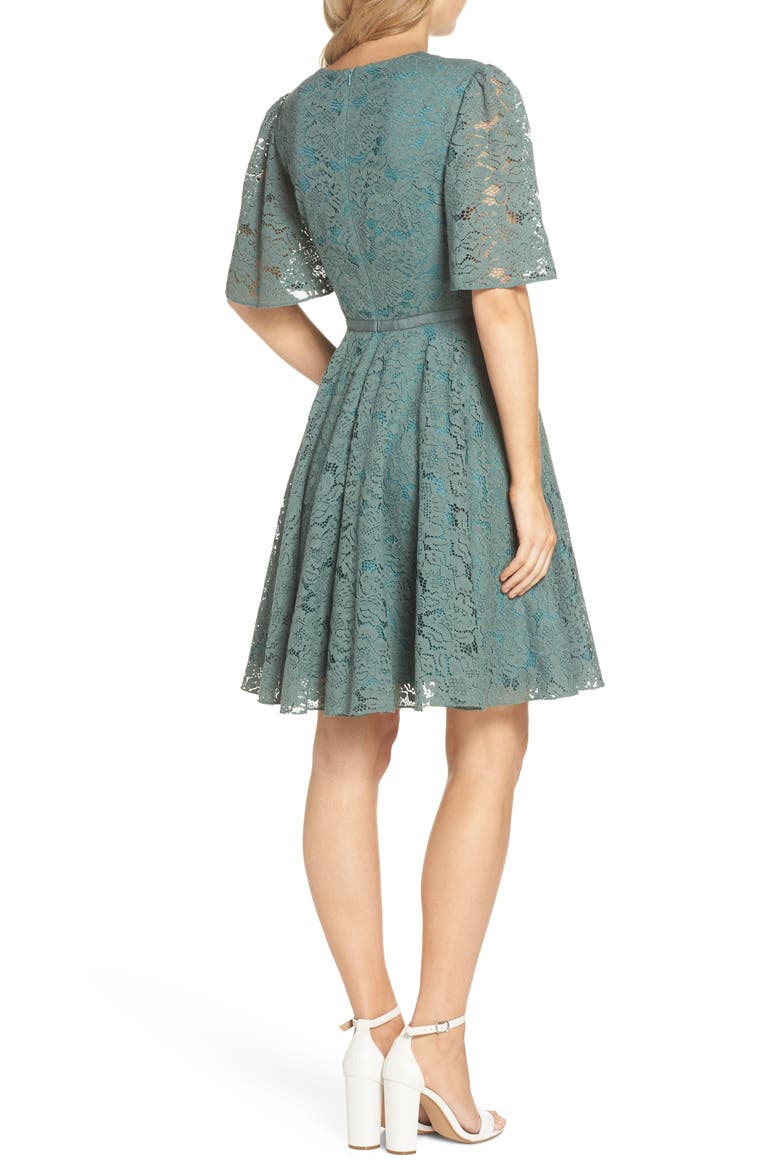 Harper Lace Fit & Flare Dress, Alternate, color, GREEN