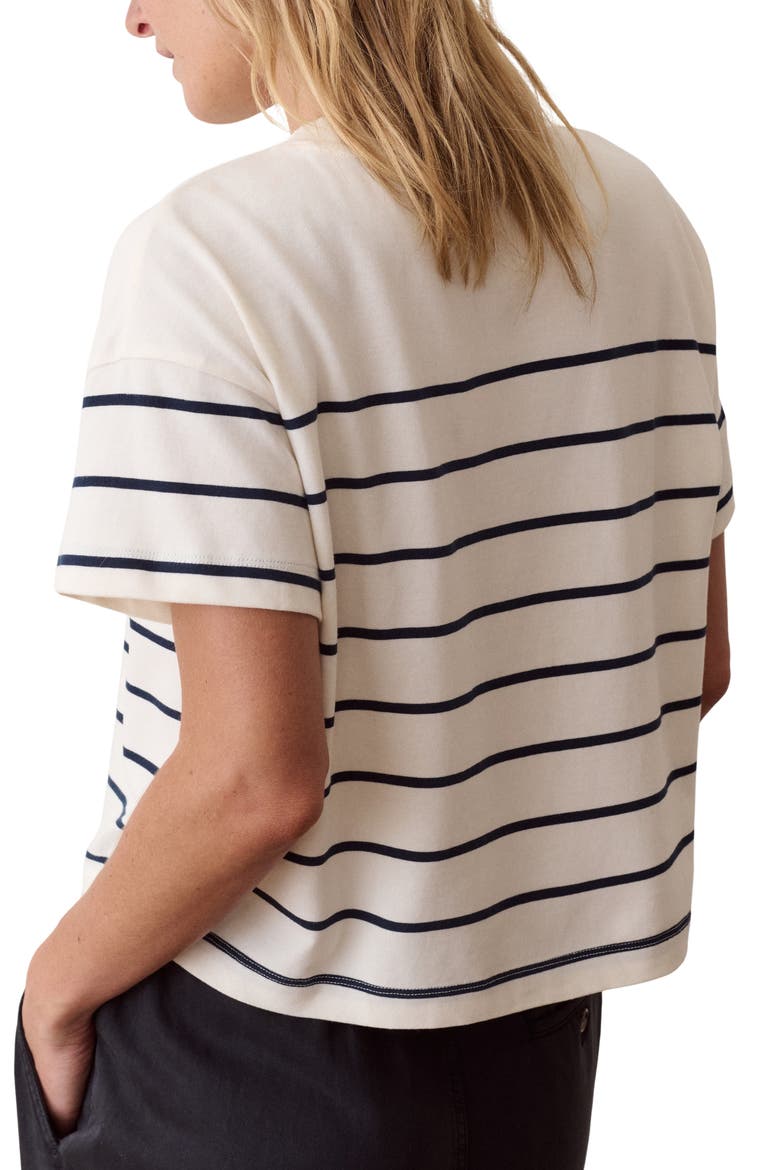 Miracle Jersey Striped Crewneck T-Shirt, Alternate, color, ANTIQUE WHITE AND NAVY STRIPE