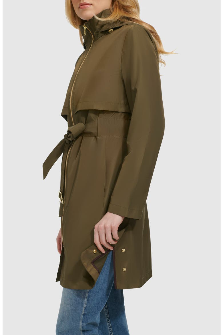 Belted Travel Packable Hooded Rain Jacket, Alternate, color, OLIVE