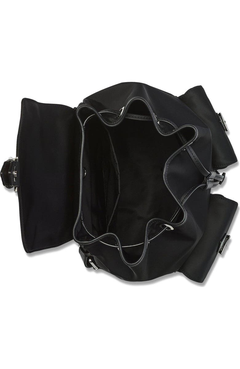MCM Small Aren Drawstring Backpack in ECONYL and Leather, Alternate, color, Black