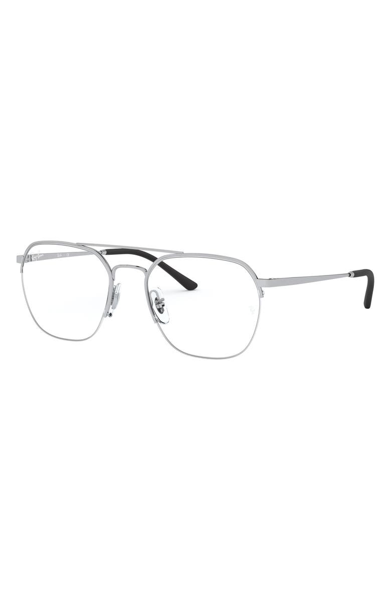 Ray-Ban Unisex 53mm Semi Rimless Optical Glasses, Alternate, color, Silver
