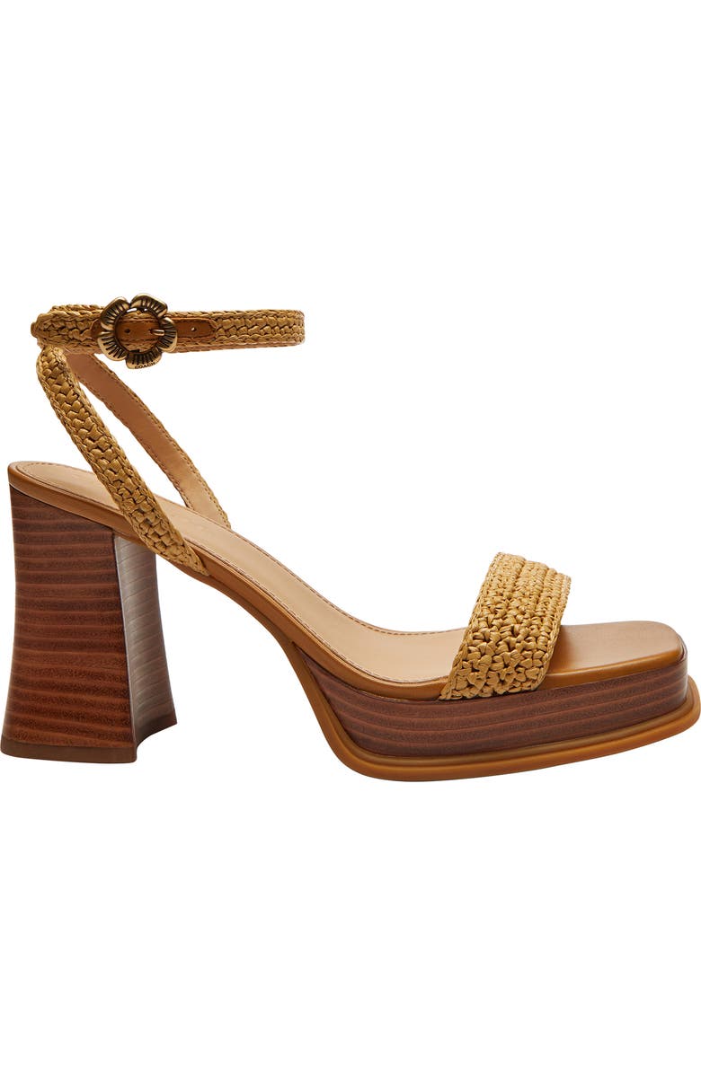 COACH Tea Rose Raffia Platform Ankle Strap Sandal, Alternate, color, Natural