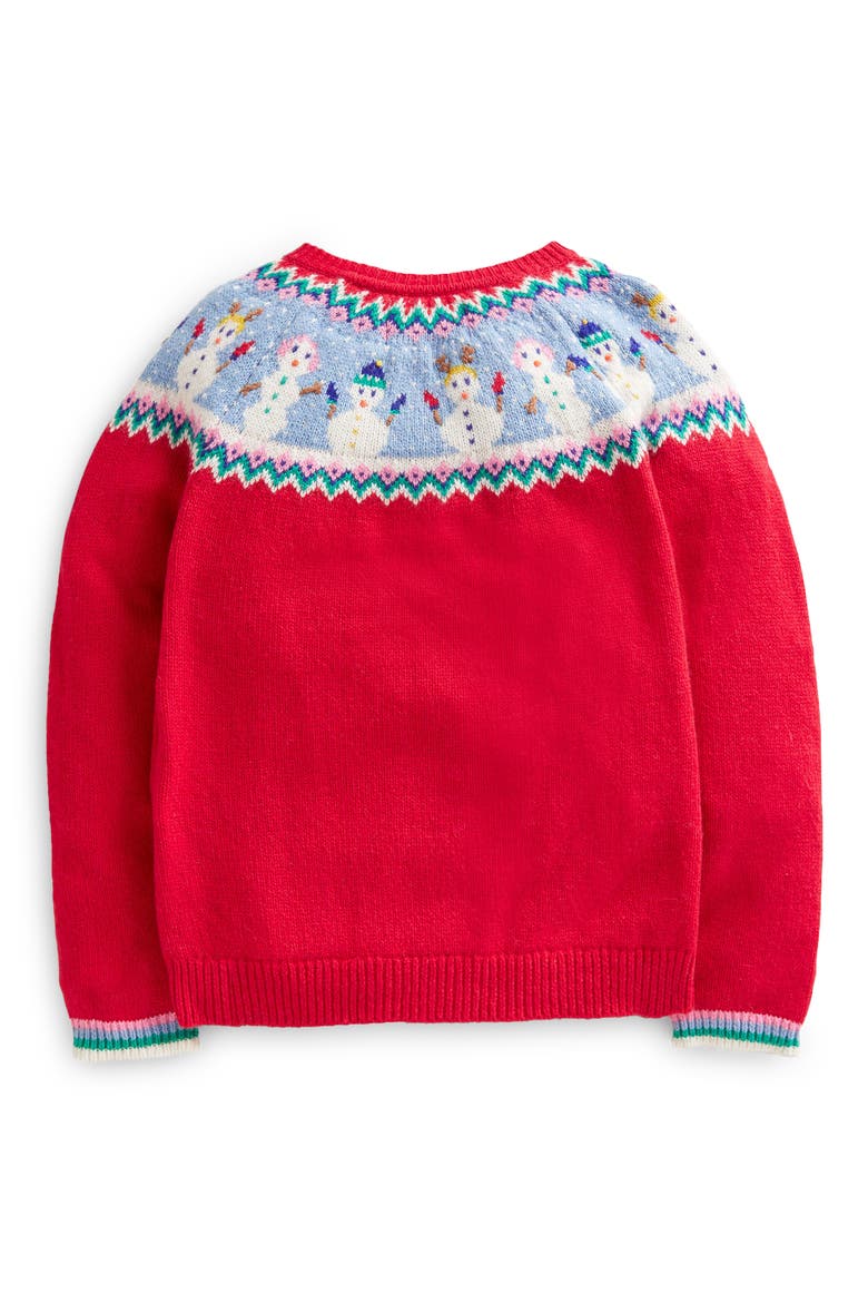 Kids' Snowmen Fair Isle Cardigan Sweater, Alternate, color, ROCKABILLY RED SNOWMEN
