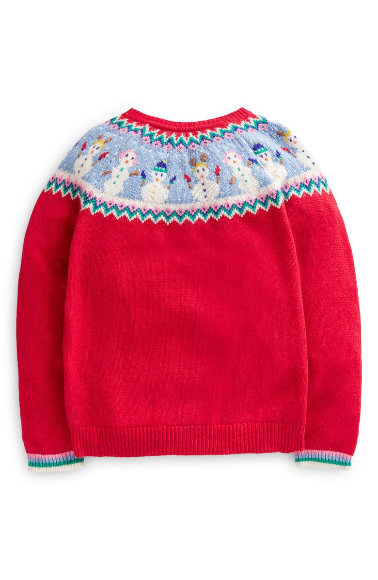Mini Boden Kids' Snowmen Fair Isle Cardigan Sweater, Alternate, color,