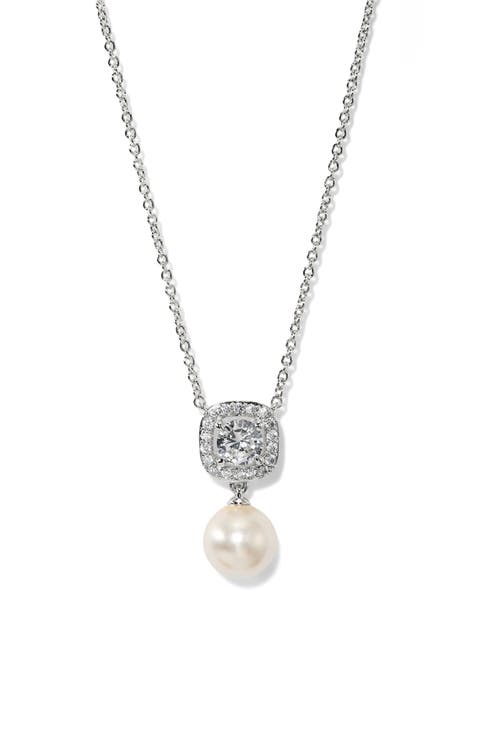 Undersea Cushion Halo Pearl Pendant Necklace