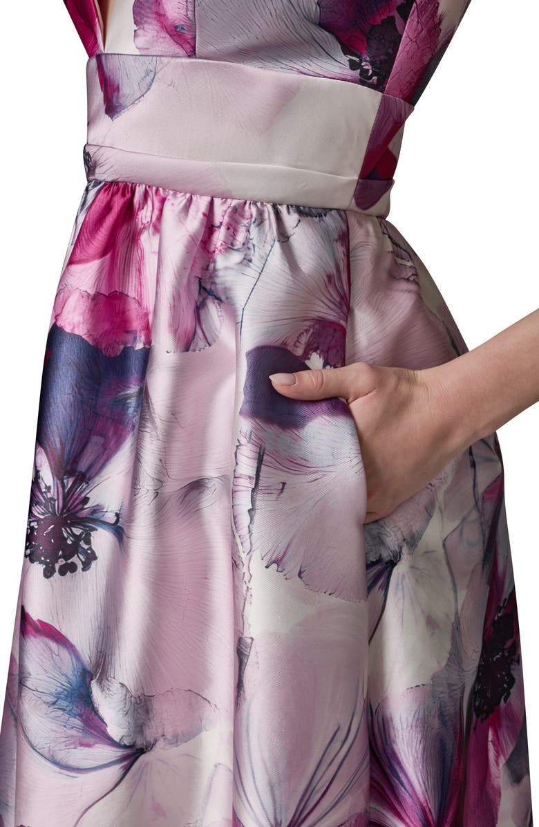 Donna Karan New York V-Neck Print Ballgown, Alternate, color, Sangria Multi