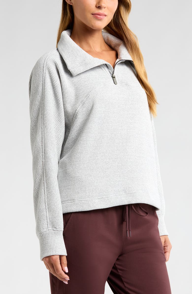 Zella Half Zip Waffle Stitch Sweatshirt, Alternate, color, Grey Marl