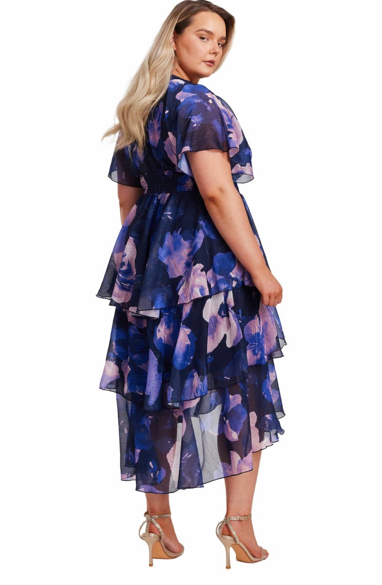 QUIZ Plus Size Front Wrap Midi Dip Hem Dress, Alternate, color,