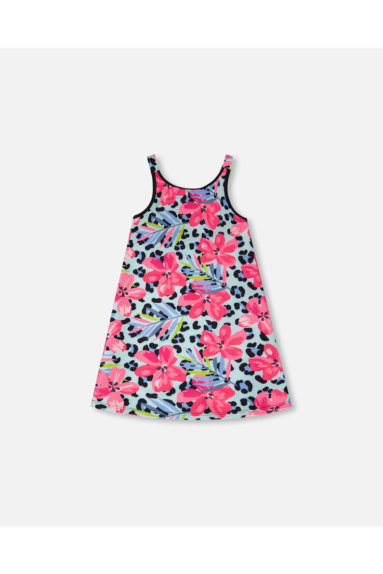 Sleeveless Floral and Leopard Swim Beach Dress, Main, color, Blue Floral and Leopard Print