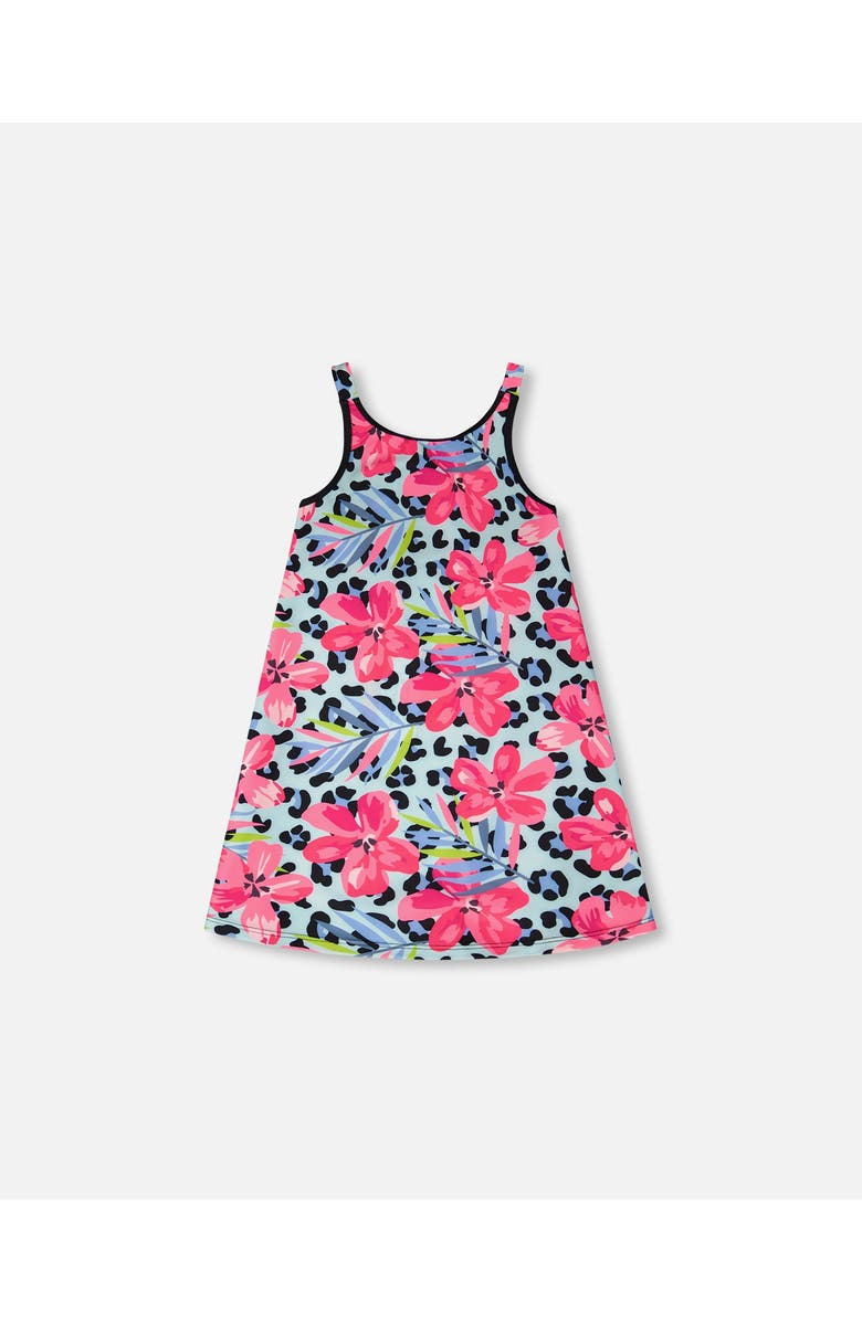 Deux par Deux Sleeveless Floral and Leopard Swim Beach Dress, Main, color, Blue Floral And Leopard Print