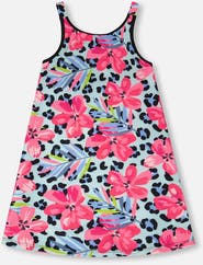 Deux par Deux Sleeveless Floral and Leopard Swim Beach Dress