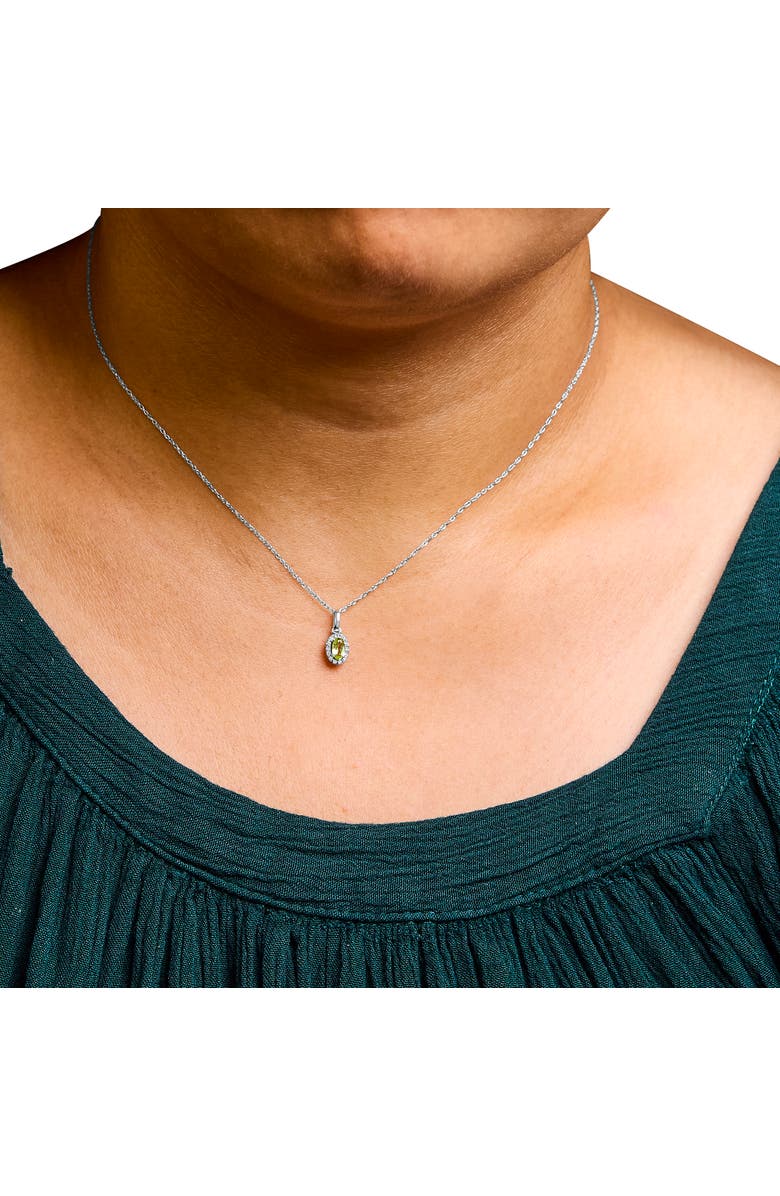 Haus of Brilliance 10K White Gold 5x3mm Gemstone and Diamond Accent Halo Oval Shape 18" Pendant Necklace, Alternate, color, Green Peridot | White