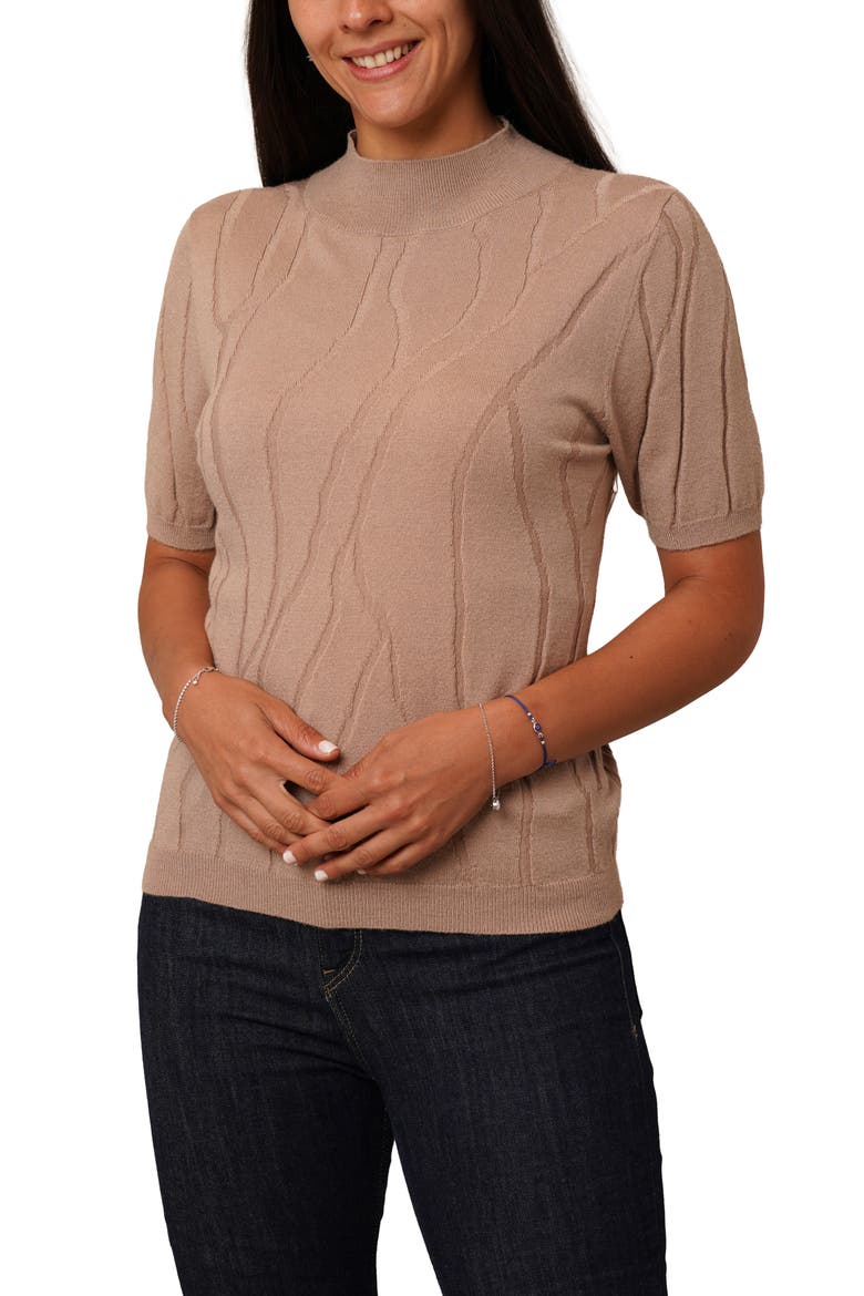Intarsia Short Sleeve Sweater, Alternate, color, WARM TAUPE