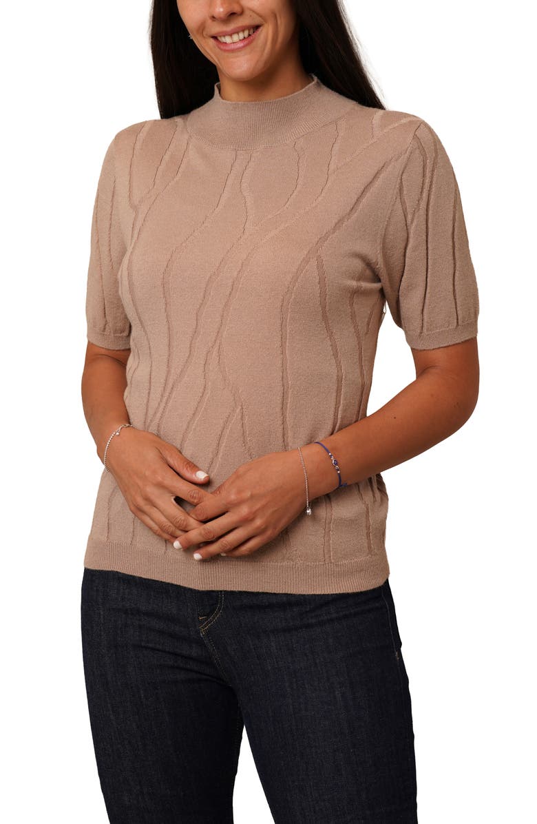 CYRUS Intarsia Short Sleeve Sweater, Alternate, color, Warm Taupe
