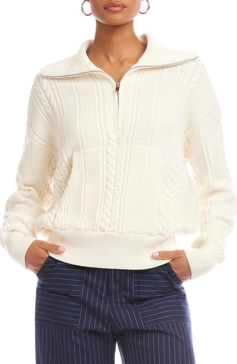 FIFTEEN TWENTY Karin Cotton & Wool Blend Half Zip Sweater, Main, color, Cream