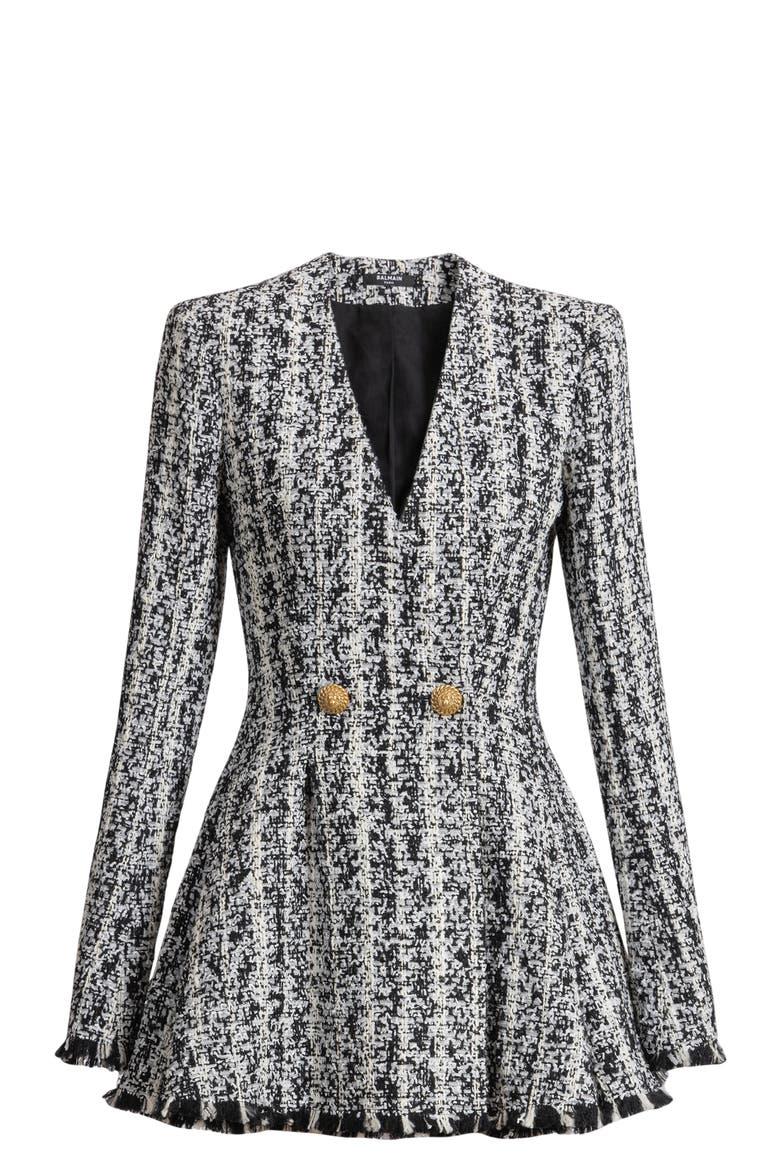 Two-tone flared tweed dress, Alternate, color, black
