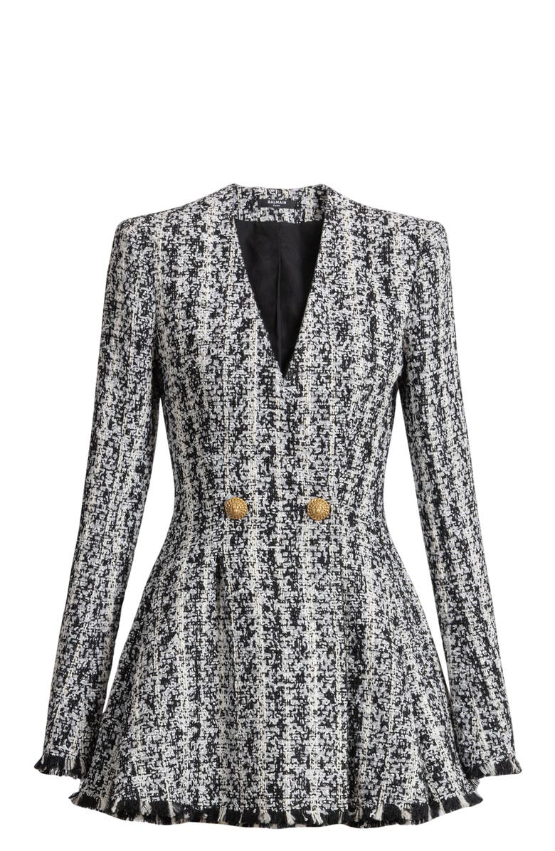 Balmain Two-tone flared tweed dress, Alternate, color, Black