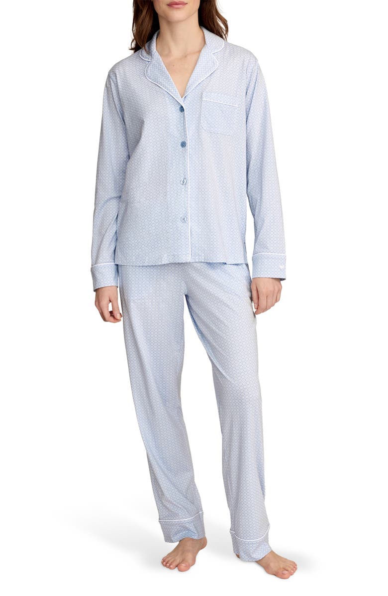 Petite Plume Geo Classic Lightweight Pima Cotton Pajamas, Main, color, Blue