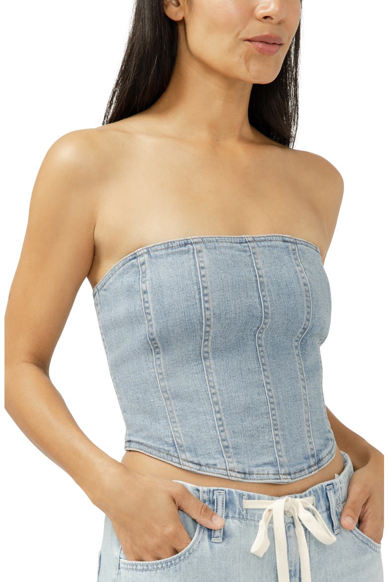 Strapless Denim Corset Top, Alternate, color, MAZATLAN