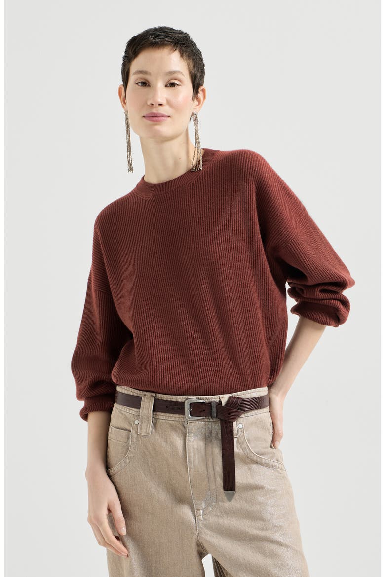 Sparkling cashmere English rib sweater, Alternate, color, Ruby