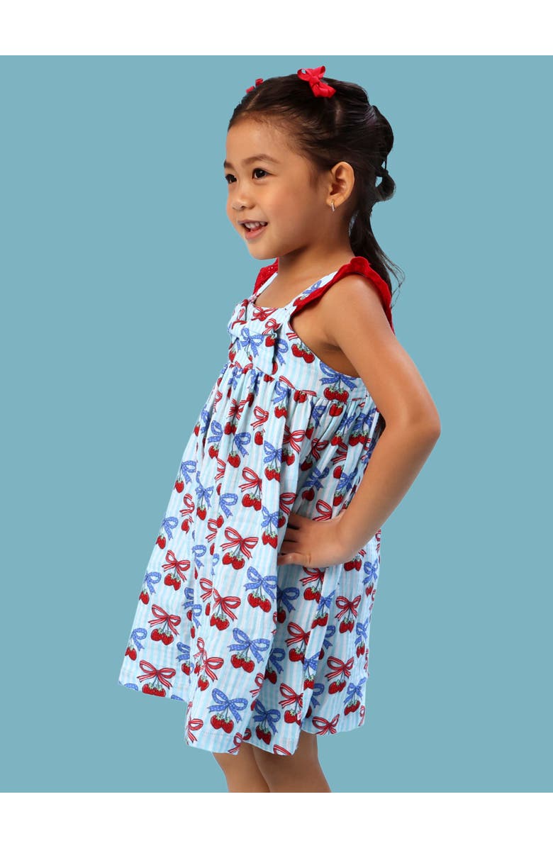 RuffleButts Cotton Gauze Flutter Bow Woven Dress, Alternate, color, Berries & Bows