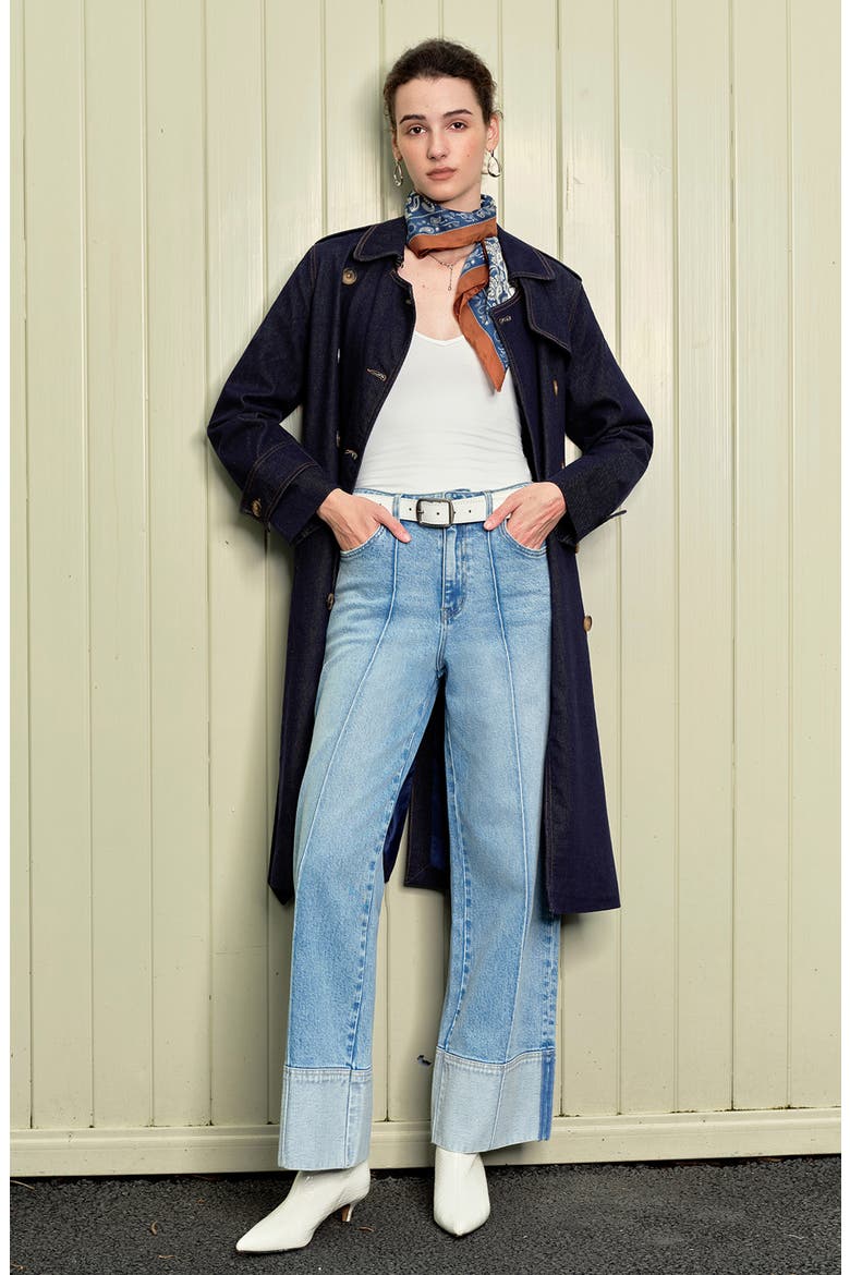 Cuffed Seamed High Waist Wide Leg Jeans, Alternate, color, LIGHT BLUE