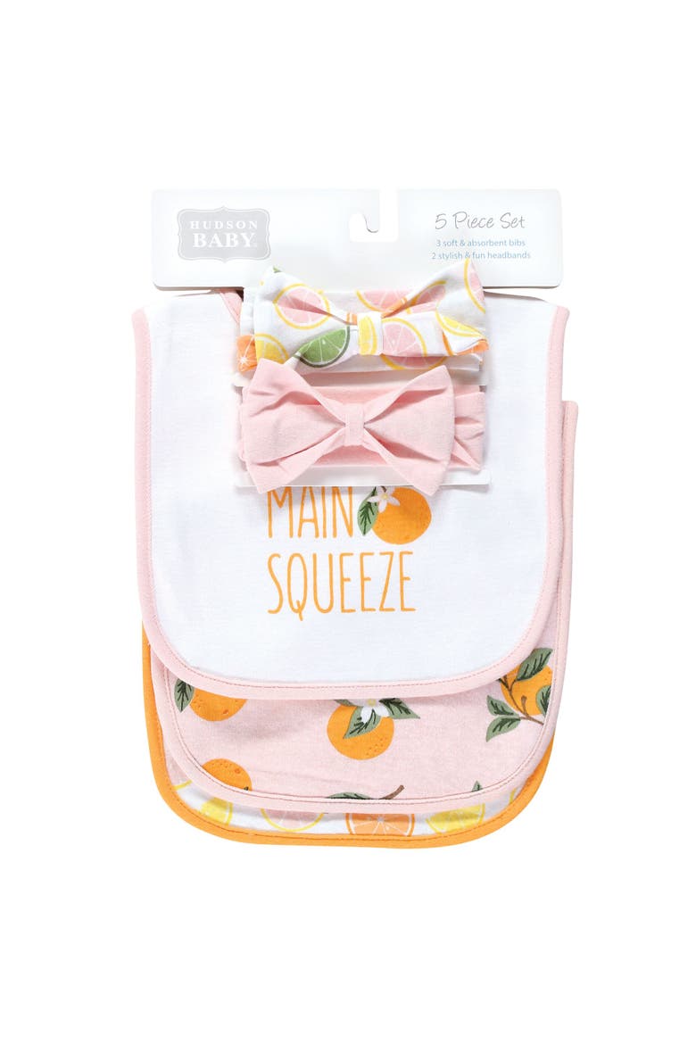 Soft Cotton Bib & Headwear Duo Set, Alternate, color, Citrus Orange