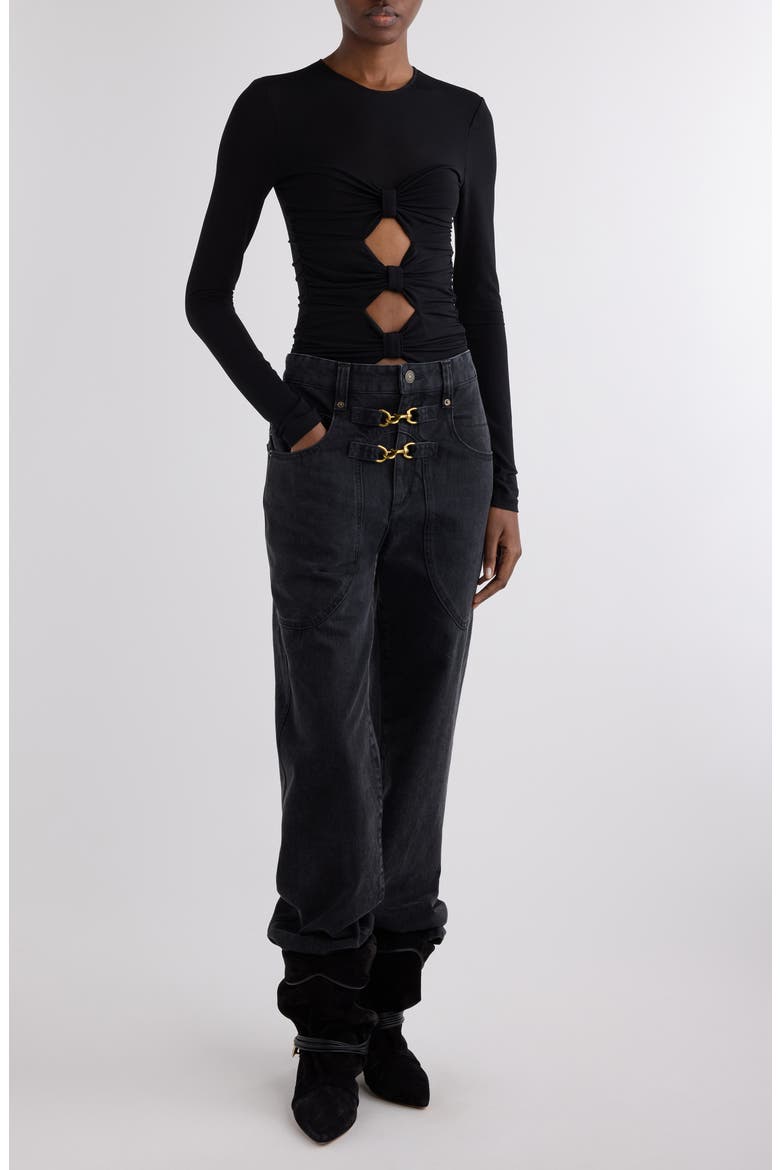 Gladice Bow Cutout Long Sleeve Knit Top, Alternate, color, BLACK