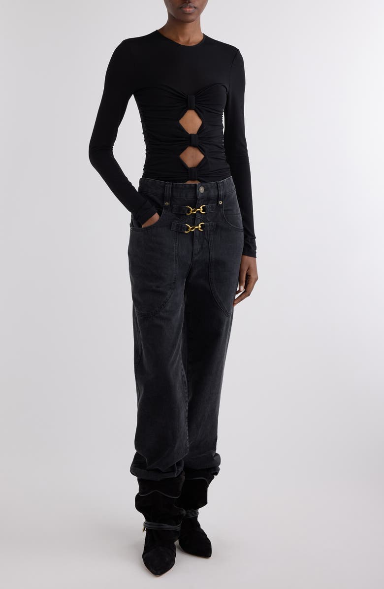 Isabel Marant Gladice Bow Cutout Long Sleeve Knit Top, Alternate, color, Black