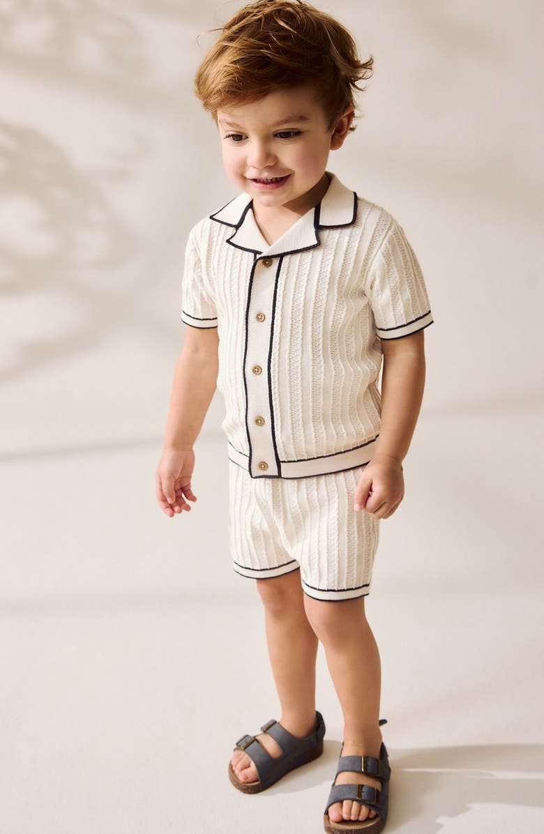 NEXT Kids' Tipped Cotton Button-Up Polo Sweater & Shorts Set, Alternate, color, 