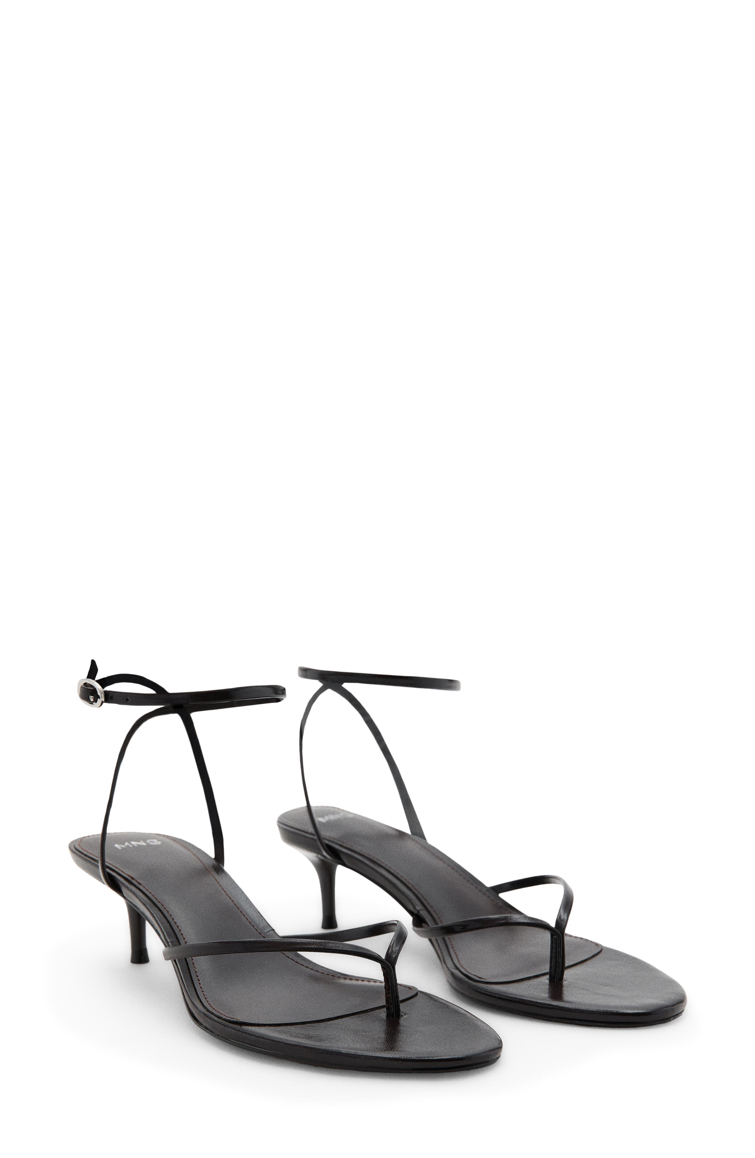 MANGO Ankle Strap Sandal, Main, color, Black Leather