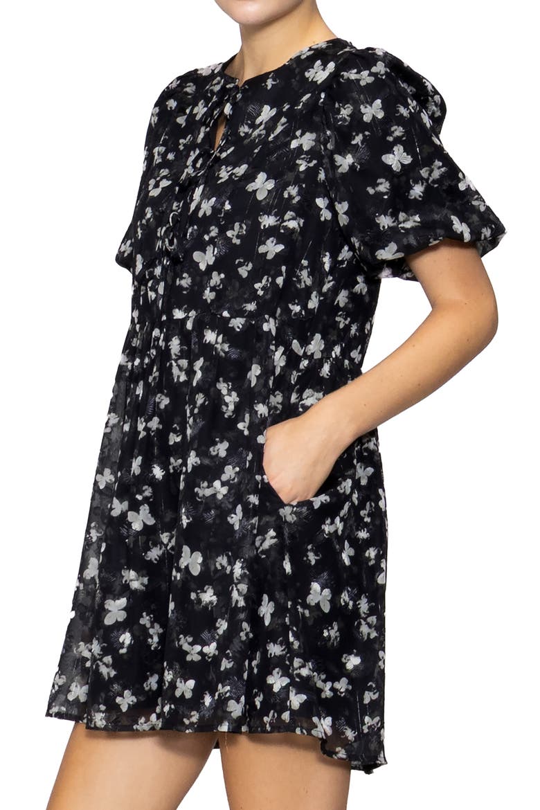 Butterfly Print Bubble Sleeve Minidress, Alternate, color, BLACK MULTI