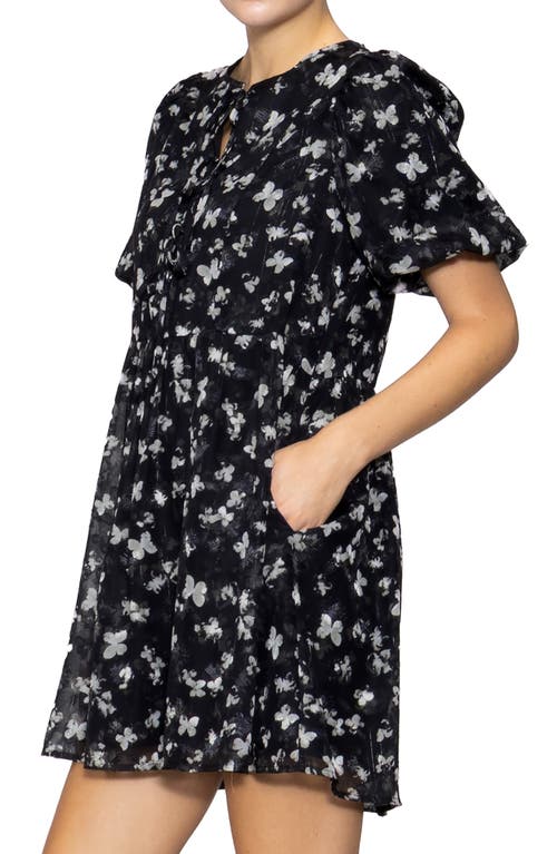 Melloday Butterfly Print Bubble Sleeve Minidress In Black
