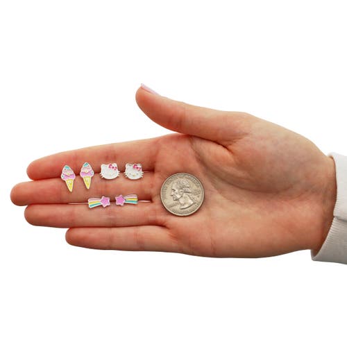 Hello Kitty Ice Cream Stud Earrings, 3 Sets In Metallic
