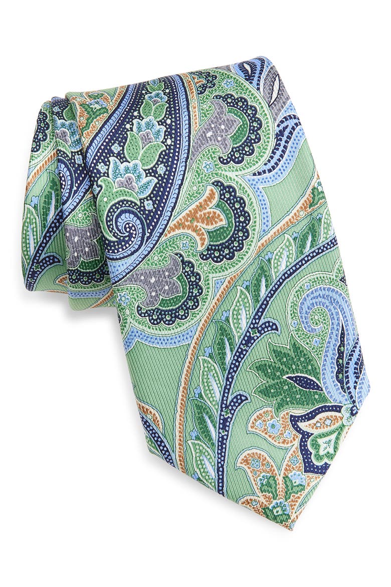 Paisley Jacquard Silk Tie, Main, color, GREEN