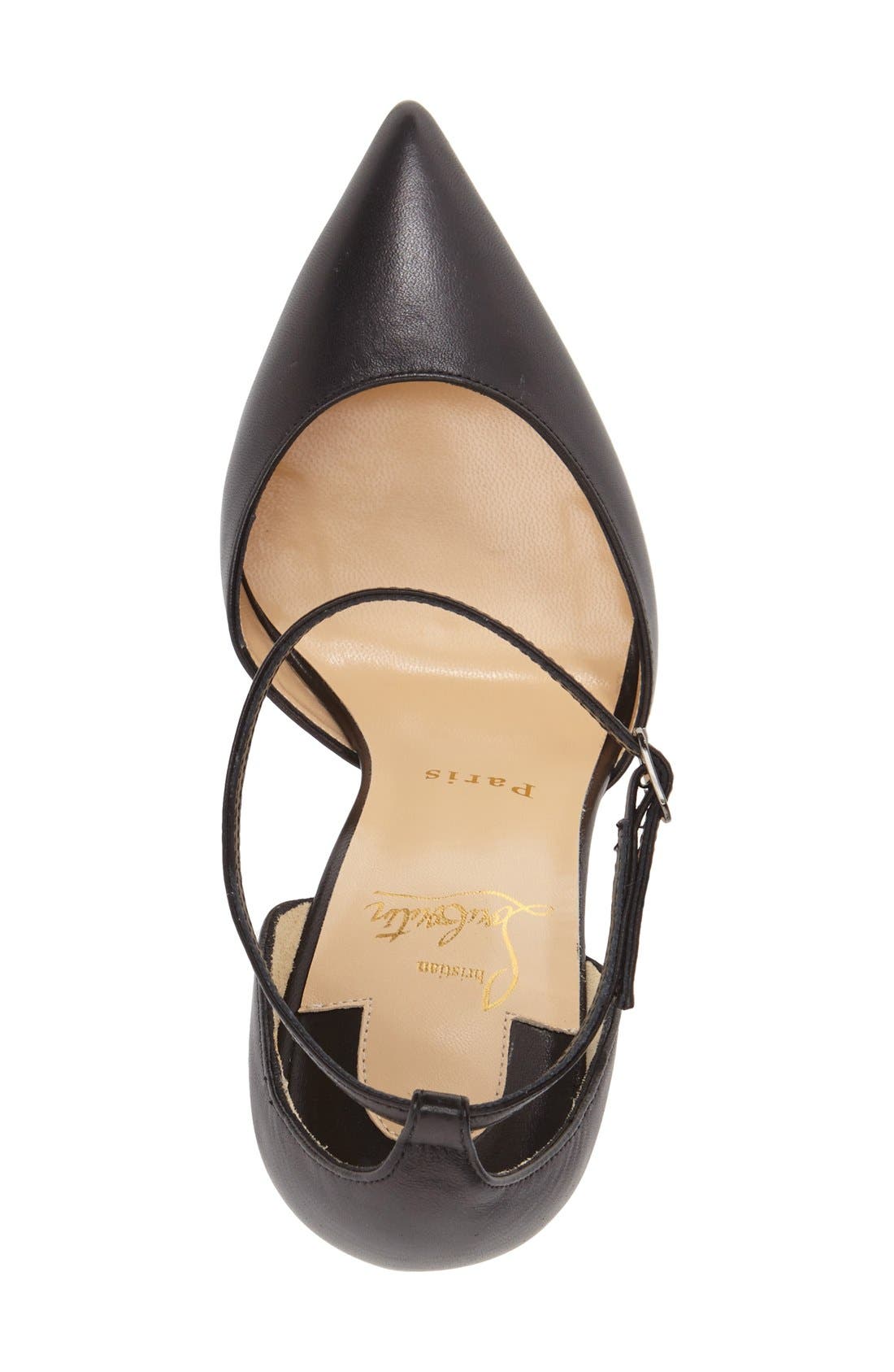 Uptown Ankle Strap Pointy Toe Pump, Alternate, color, BLACK LEATHER