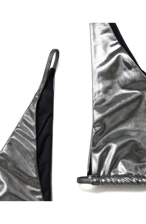 Mango Metallic Cutout Bikini Top In Silver