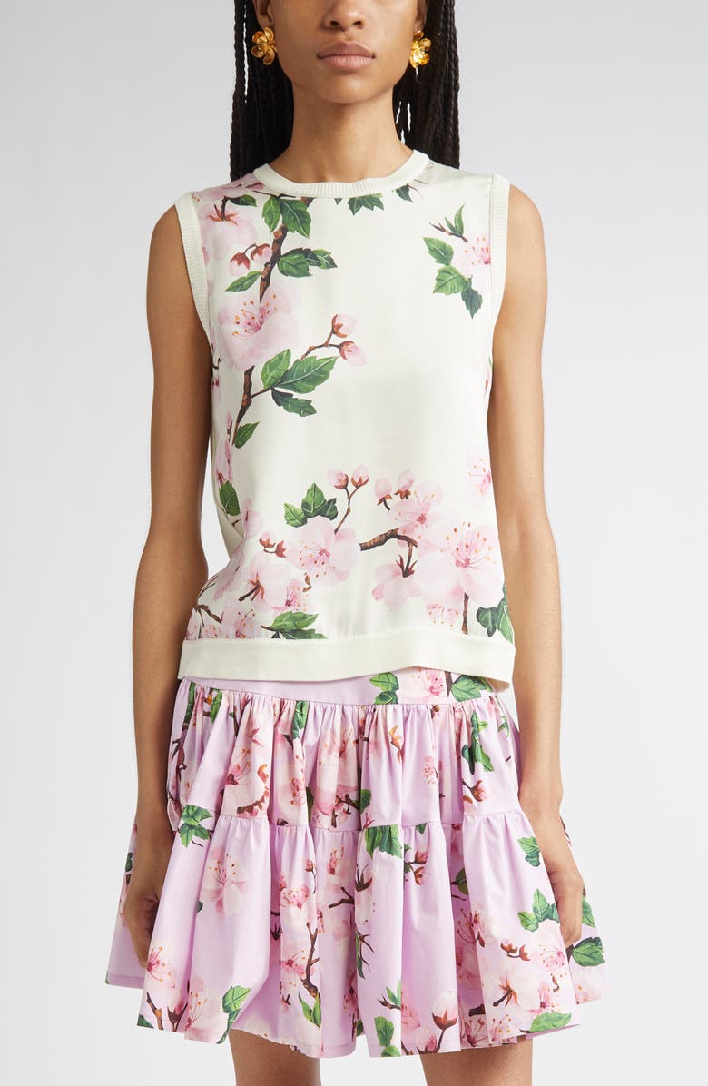 Oscar de la Renta Cherry Blossom Inset Sweater Tank, Main, color, Pink/ Ecru