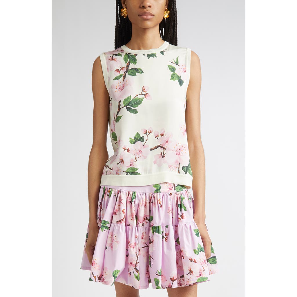 Oscar De La Renta Cherry Blossom Inset Sweater Tank
