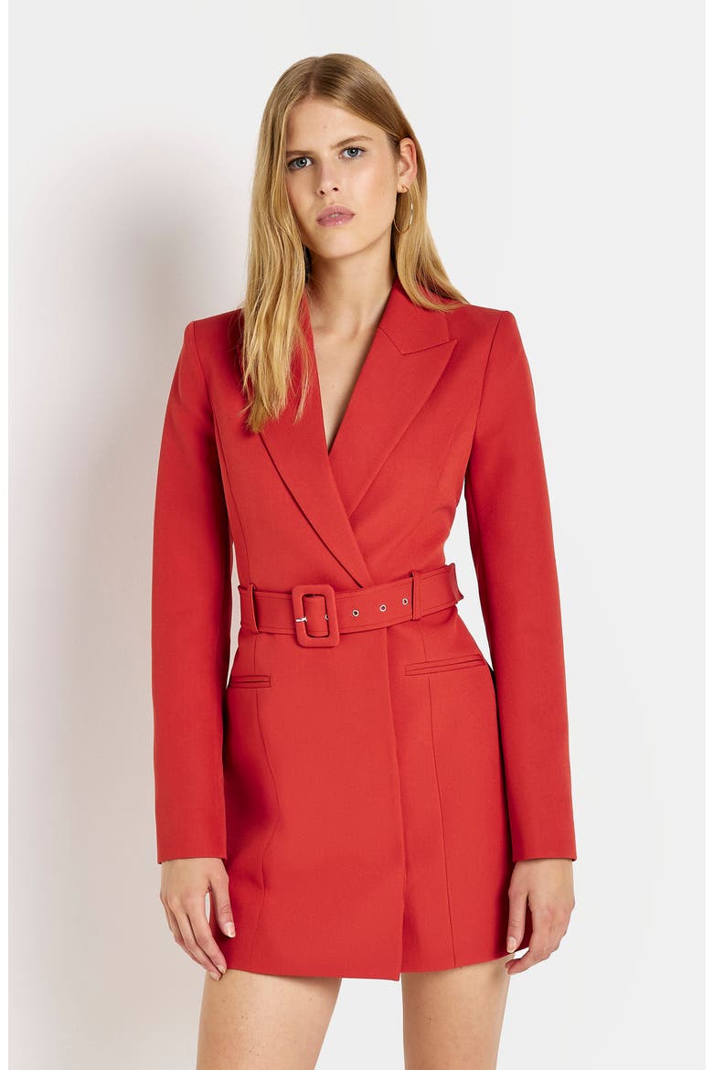 Belted Double Breasted Blazer Dress, Alternate, color, RED