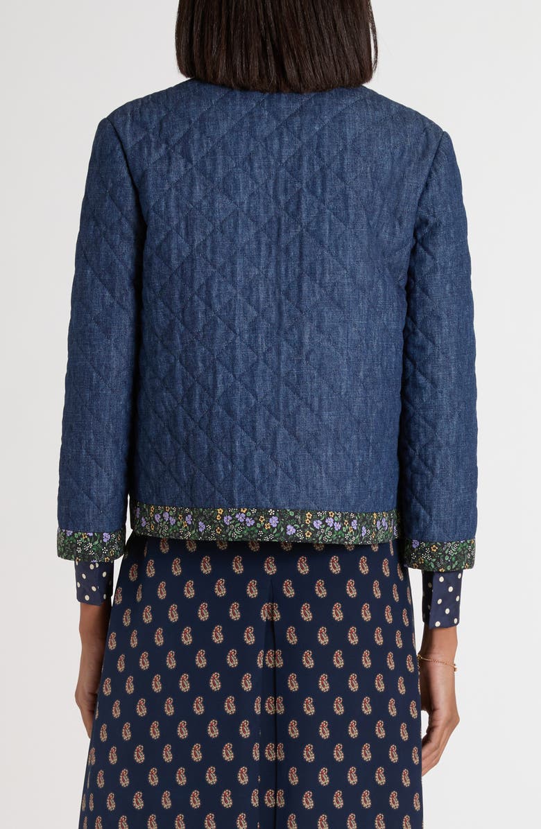 Valentino Garavani Floral Print & Quilted Denim Jacket, Alternate, color, Navy