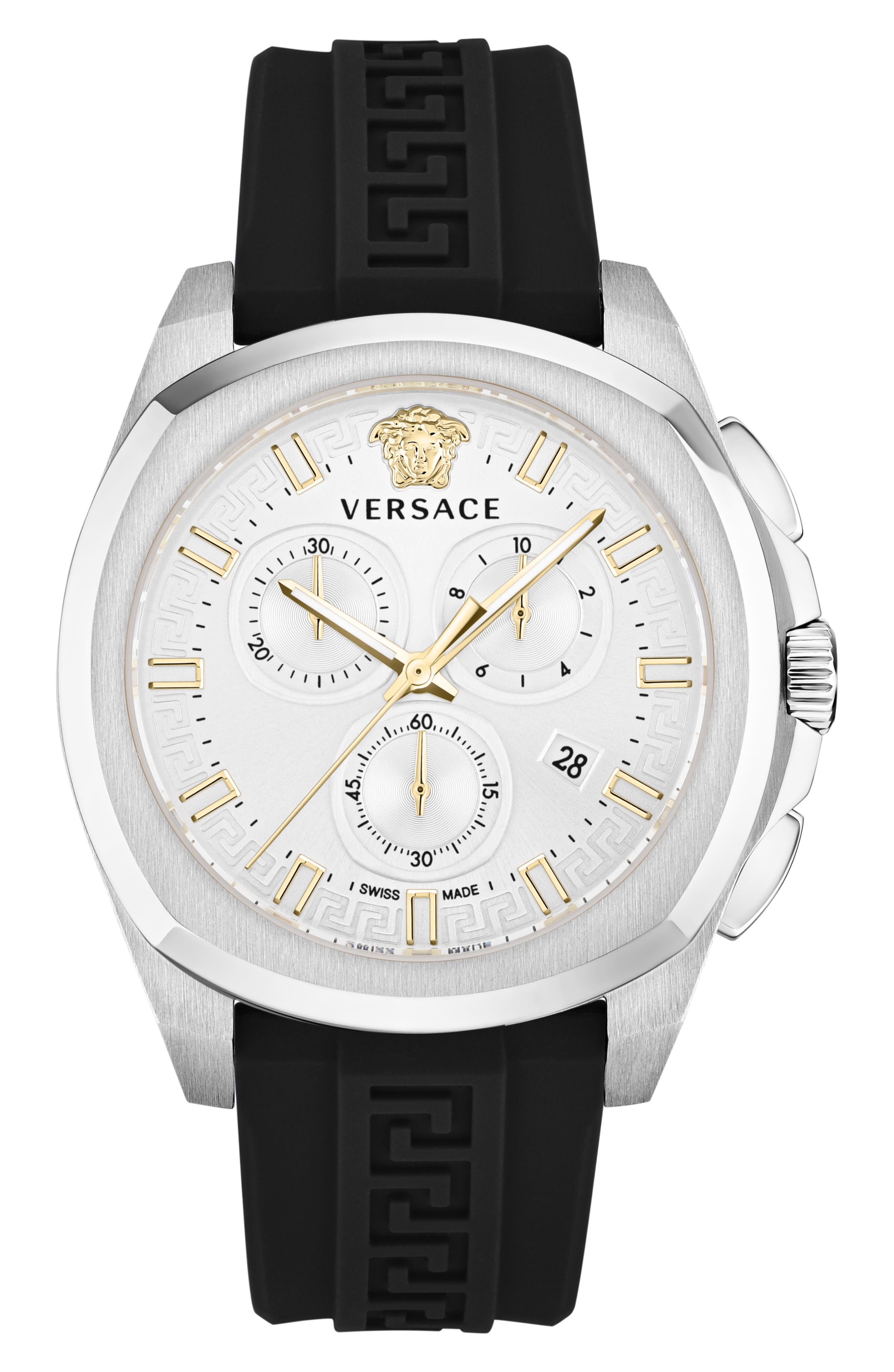 Versace Geo Silicone Strap Chronograph Watch, 43mm