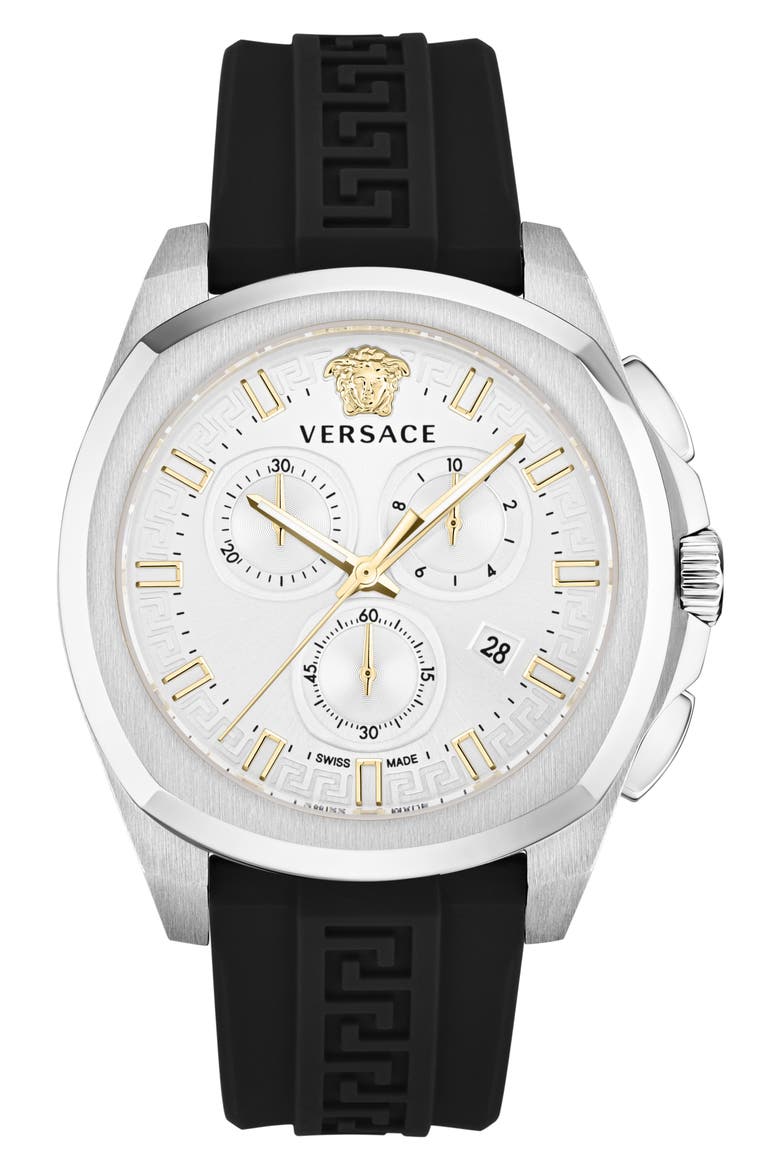 Geo Silicone Strap Chronograph Watch, 43mm, Main, color, STAINLESS STEEL