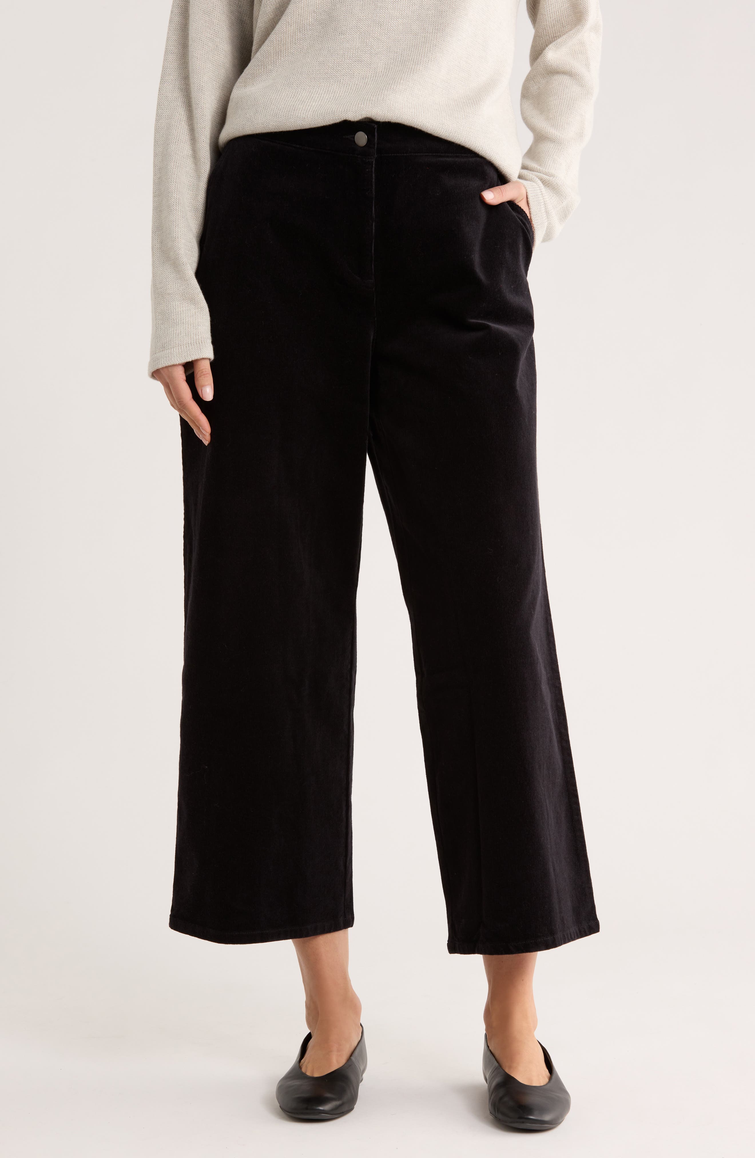 Eileen Fisher Stretch Organic Cotton Corduroy Wide Leg Ankle Pants