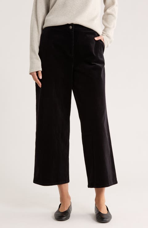 Stretch Organic Cotton Corduroy Wide Leg Ankle Pants
