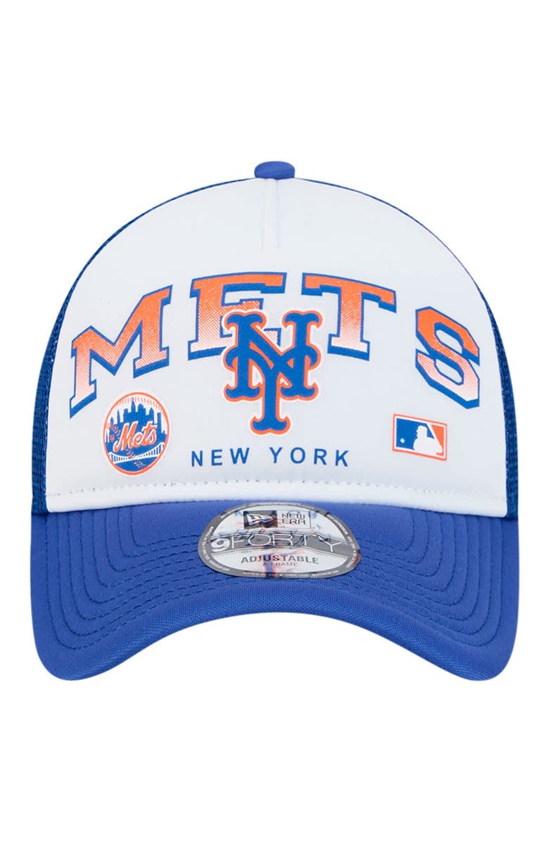New Era Men's New Era White New York Mets Retro Wordmark 9FORTY A-Frame Trucker Adjustable Hat, Alternate, color, White