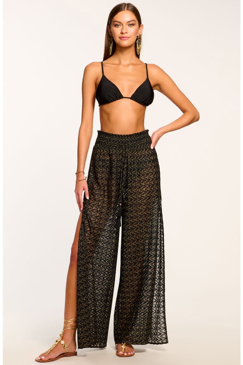 Gloria High Waist Wide Leg Cover-Up Pants, Alternate, color, BLACK/GOLD ZIG ZAG