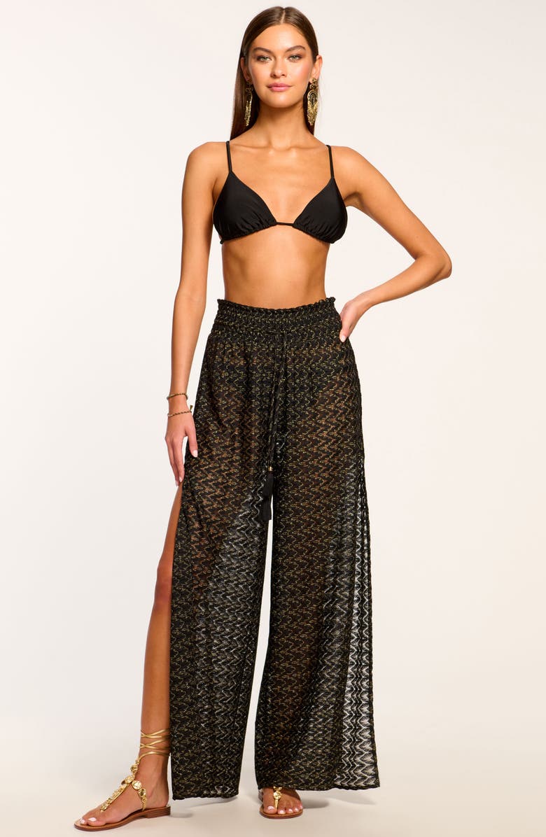 Ramy Brook Gloria High Waist Wide Leg Cover-Up Pants, Alternate, color, Black/Gold Zig Zag