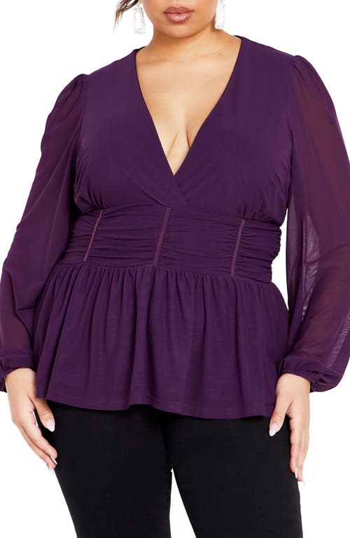City Chic Nia Sheer Sleeve Top In Purple