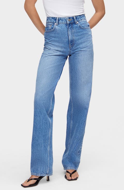 High Waist Straight Leg Jeans (Sky Blue)